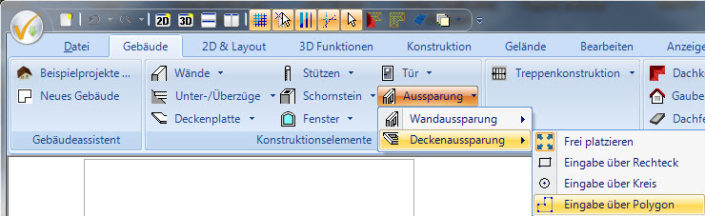 Deckenaussparung eingeben - 3D Hausplaner Software