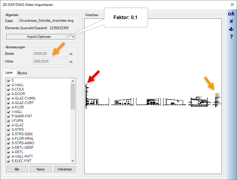DXF Datei mit dem Faktor 0,1