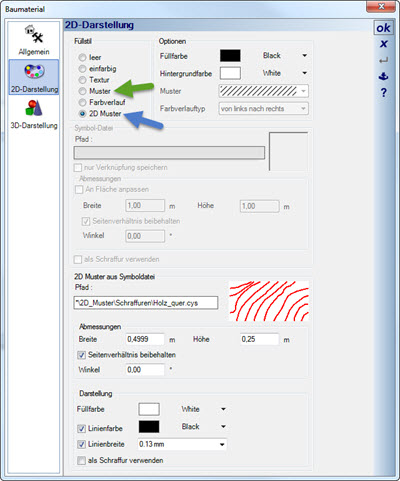 Füllmuaster für Wände in der 2D Ansicht