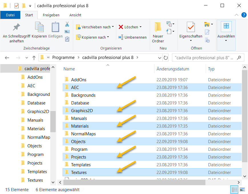 Verzeichnisse im cadvilla Installationsverzeichnis