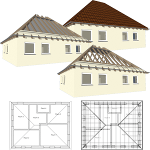 Representação de telhados em 2D e 3D