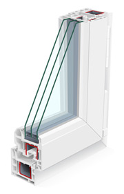 Window profile section / triple glazed