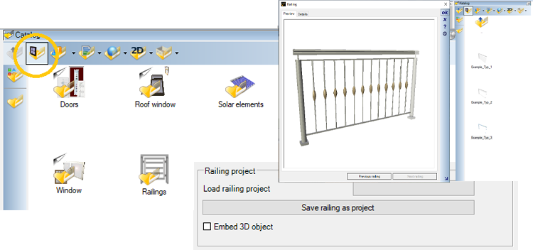 Saving and loading railing settings