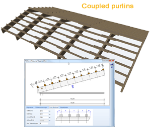 Coupled purlins - Extended timber construction for roofs