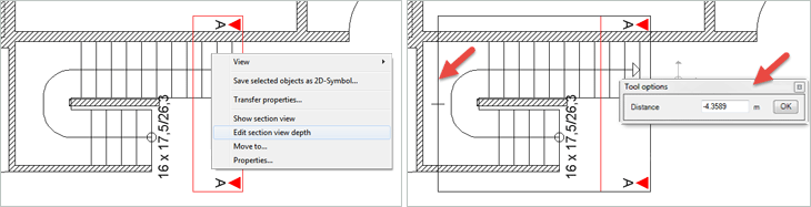 Changing the cutting depth in sectional views